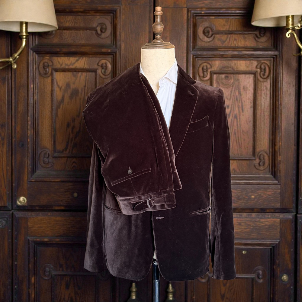 RARE - Caruso for Zero Camoshita Brown Velvet Suit - Handmade Italy - IT48/US38